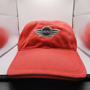 Mini Cooper Strap Back Hat Red Embroidered Logo Recycled Dad Baseball Cap